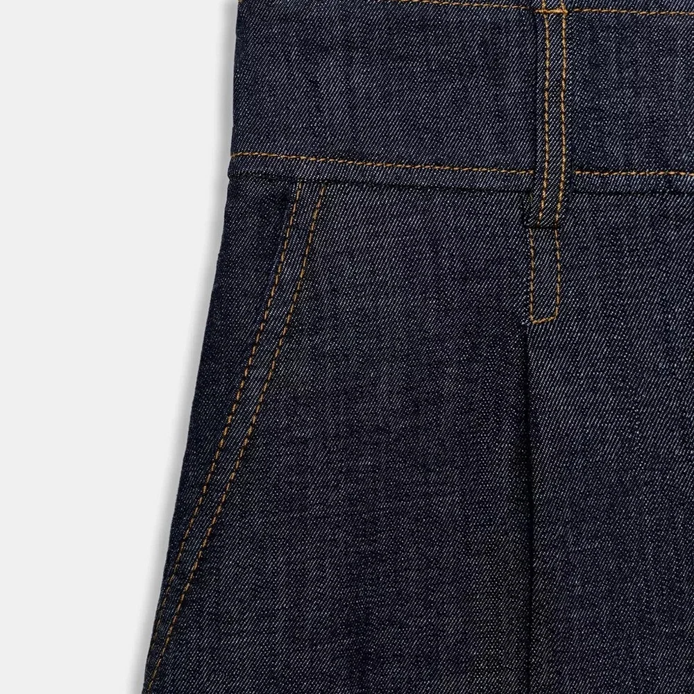ZARA Dark Indigo Wide-Leg Culotte Pants - Picture 8 of 10